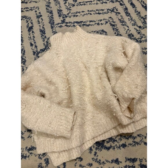 Cream Soft Fuzzy Altar’d State Mock Neck Cropped Sweater - Picture 2 of 4